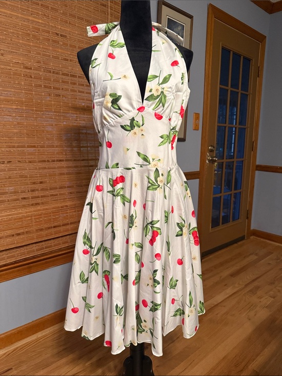 Maggie Tang Dresses & Skirts - Maggie Tang White Halter Cherry Print Fit-and-Flare Dress